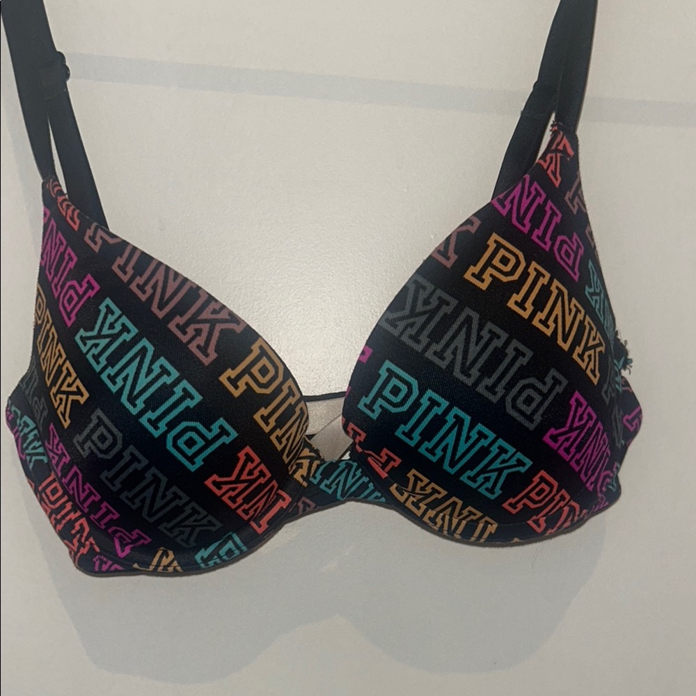 PINK Victoria's Secret Black and Pink Underwire Bra